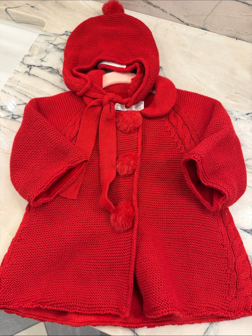 Mayoral Red Baby Sweater with Pom-Pom Details